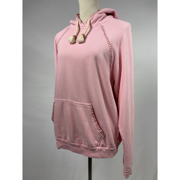 Honorine Hoodie Sweatshirt Pink Size Medium Made in USA Pocket Contrast Stitch - Picture 11 of 11